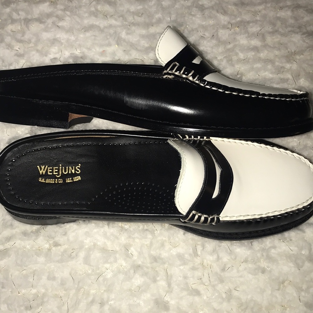 Weejuns Leather Mule Open Back Black White - Picture 4 of 7